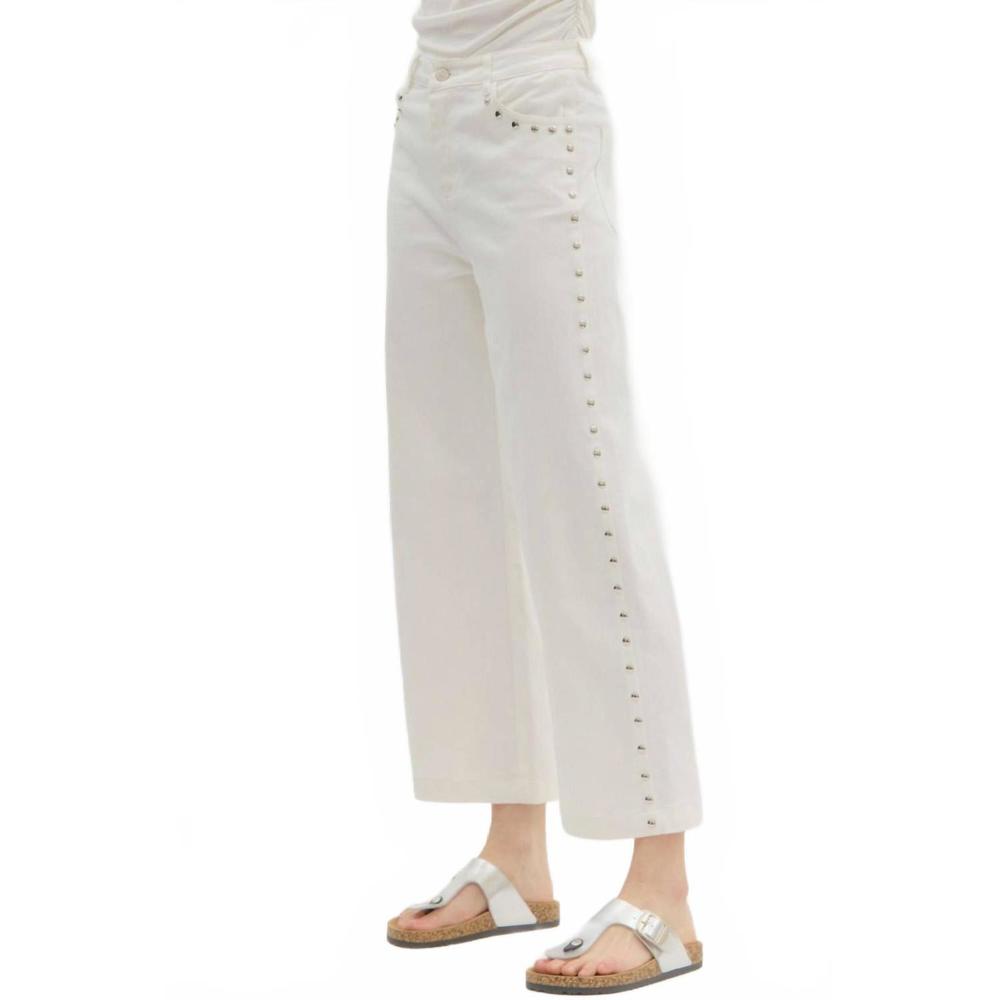 NEW ENTRO stud embellished high waisted pants in off white - Picture 2 of 4